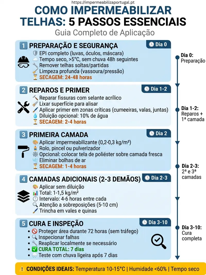 Infográfico: como impermeabilizar telhas — 5 passos essenciais