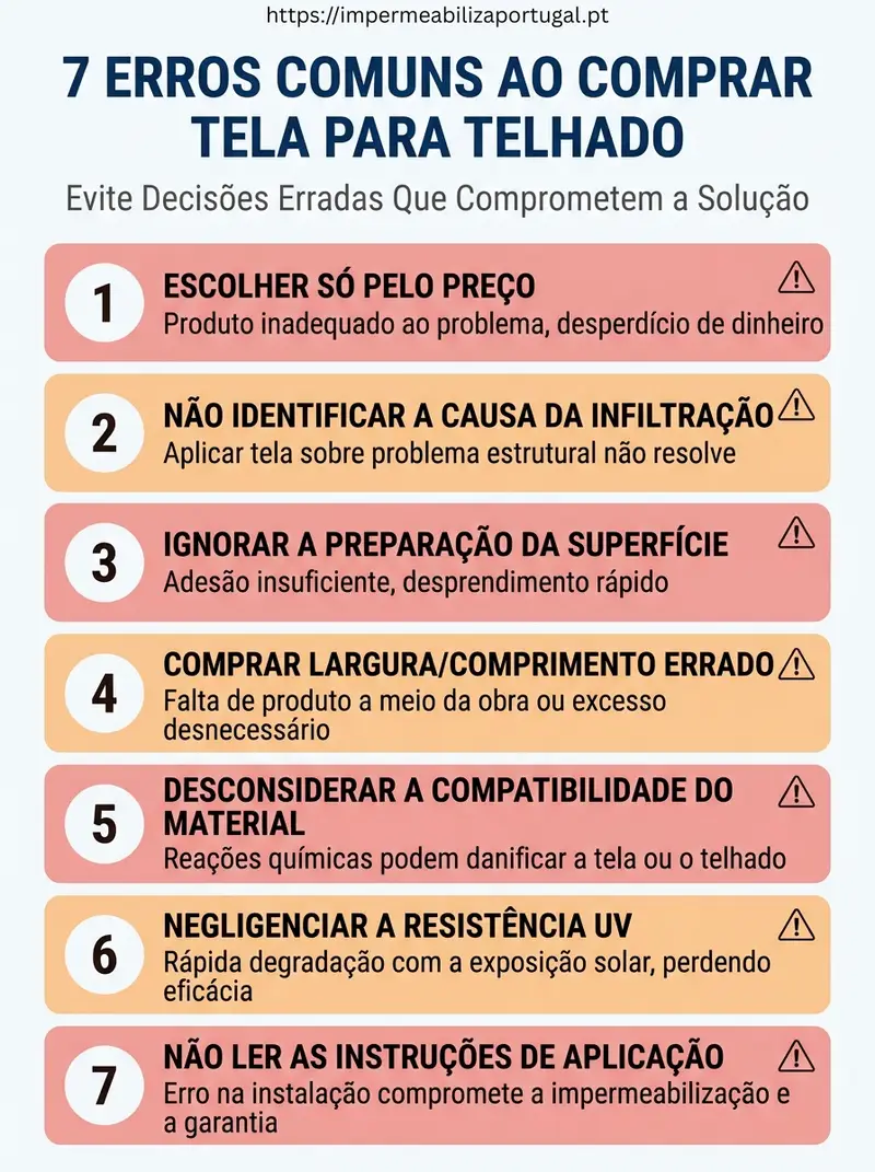Infográfico: erros comuns ao comprar tela para telhado