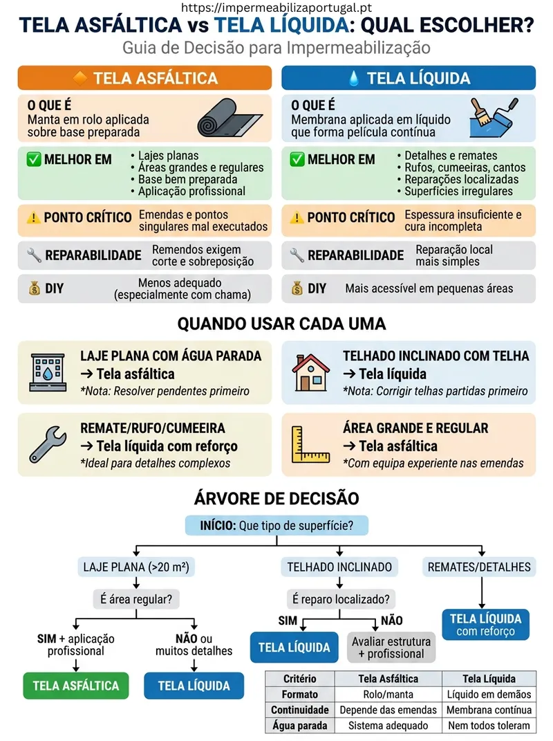 Infográfico: tela asfáltica vs tela líquida — qual escolher