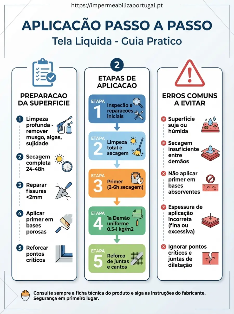 Infográfico: Aplicação de tela líquida para telhado passo a passo
