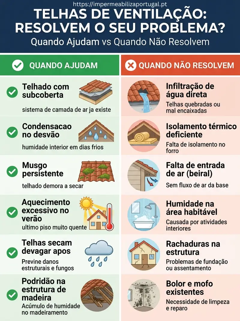 Infográfico: quando telhas de ventilação ajudam e quando não resolvem